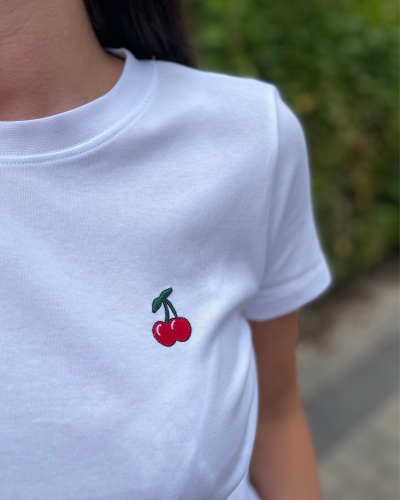 T-shirt z wyszywanymi wisienkami SWEET biały